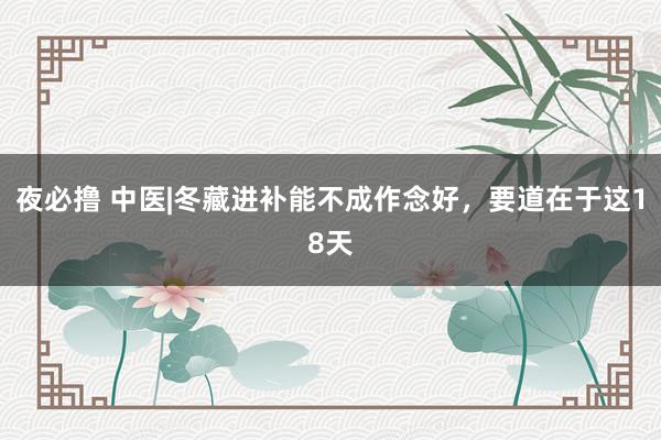 夜必撸 中医|冬藏进补能不成作念好,要道在于这18天