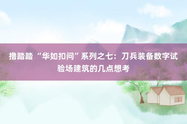 撸踏踏 “华如扣问”系列之七：刀兵装备数字试验场建筑的几点想考
