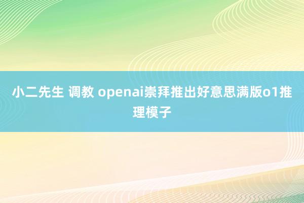 小二先生 调教 openai崇拜推出好意思满版o1推理模子