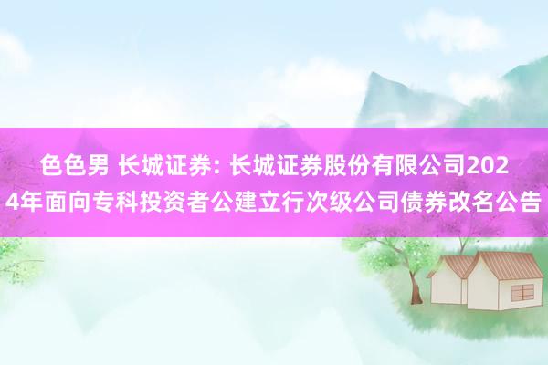 色色男 长城证券: 长城证券股份有限公司2024年面向专科投资者公建立行次级公司债券改名公告